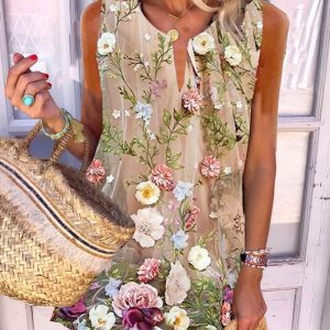 Sleeveless Mesh A-Line Weaving Dress SKU175852573374306178