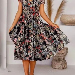 Women's A Line Dress Midi Dress Short Sleeve Loosen Floral Print Spring SKU175852573326198127