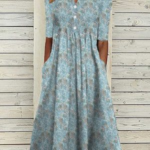 Women's Casual Floral Dress Short Sleeve Blue Dress SKU175852573374838026