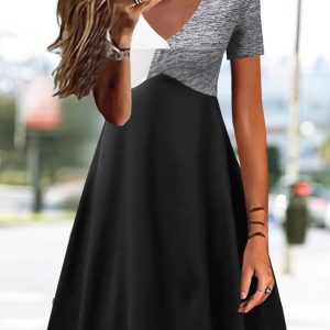 V Neck Split Joint Color-block SKU175852573325120837