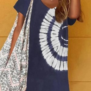 Tie-dye Holiday Daily Printed V neck A-Line Casual SKU175852573345800421